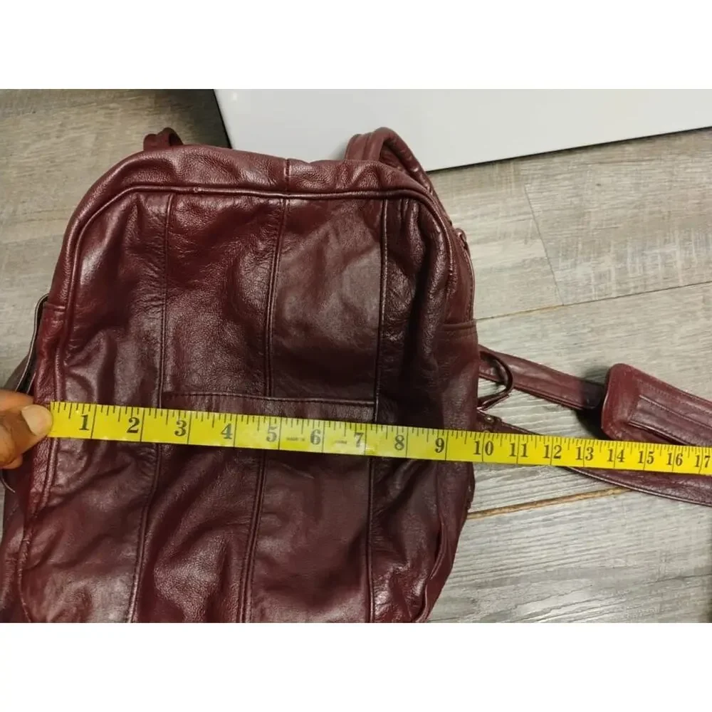 Vtg Carroll Leather Goods Genuine Leather Burgundy Weekender Duffel Travel Bag